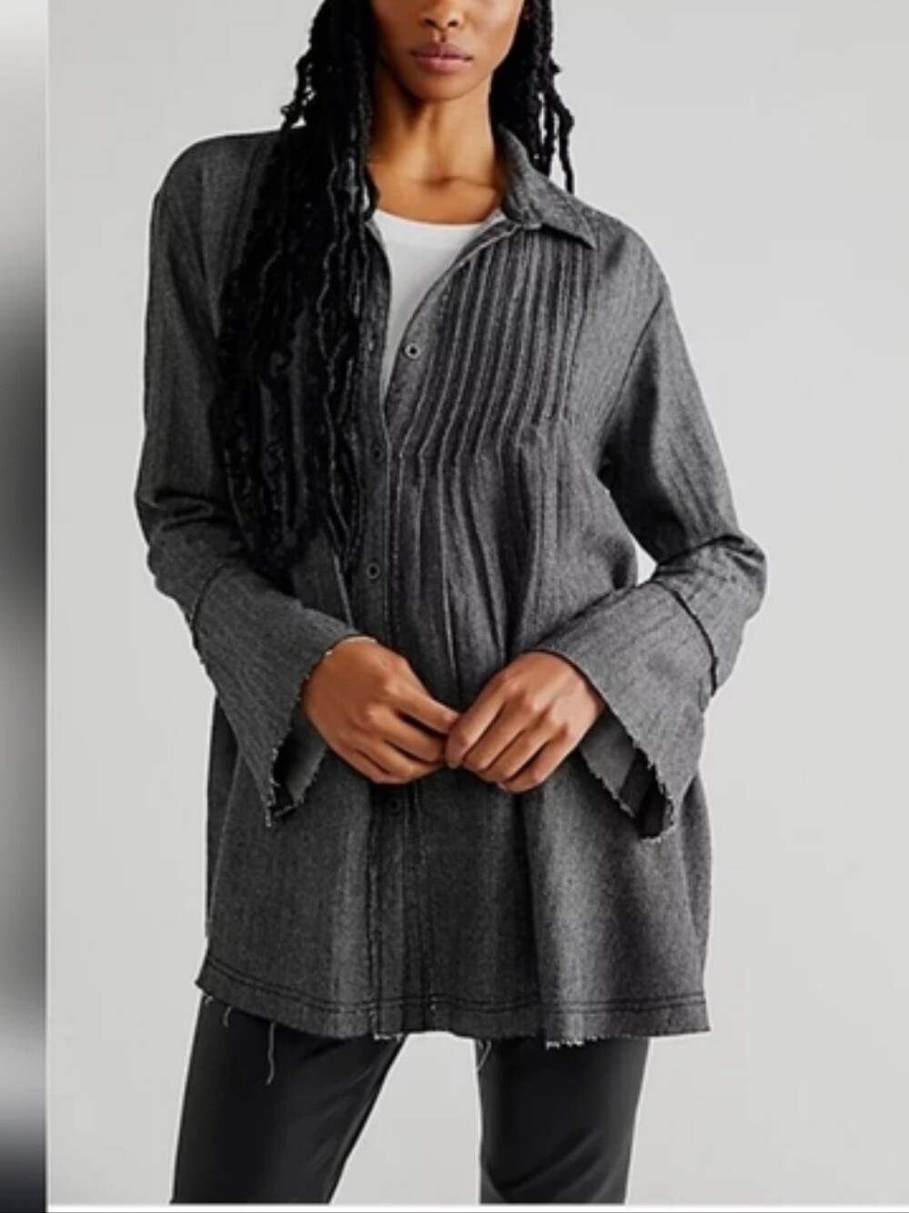 We The Free Brooks Pintuck Top Bell Oversized Shirt Size Small